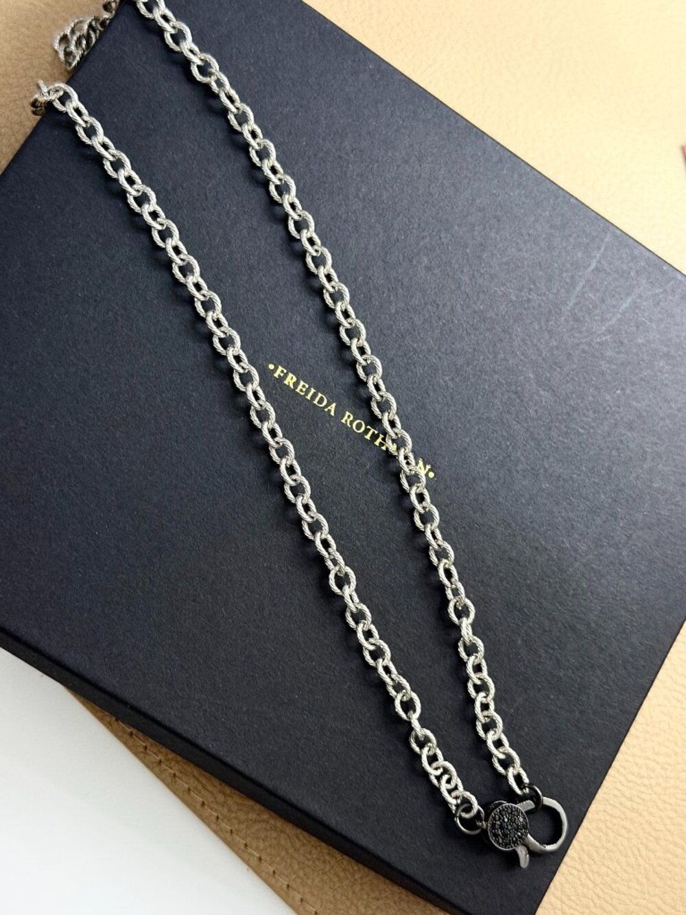 FREIDA ROTHMAN VAULT - Black and Silver Grey Chain with Black Carabiner Clasp